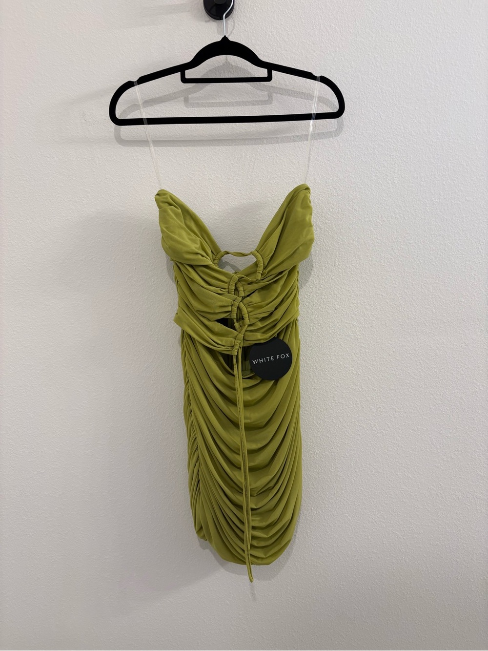 NWT White Fox Boutique Keep That Attitude in Matcha Ruched Mini Dress Size L